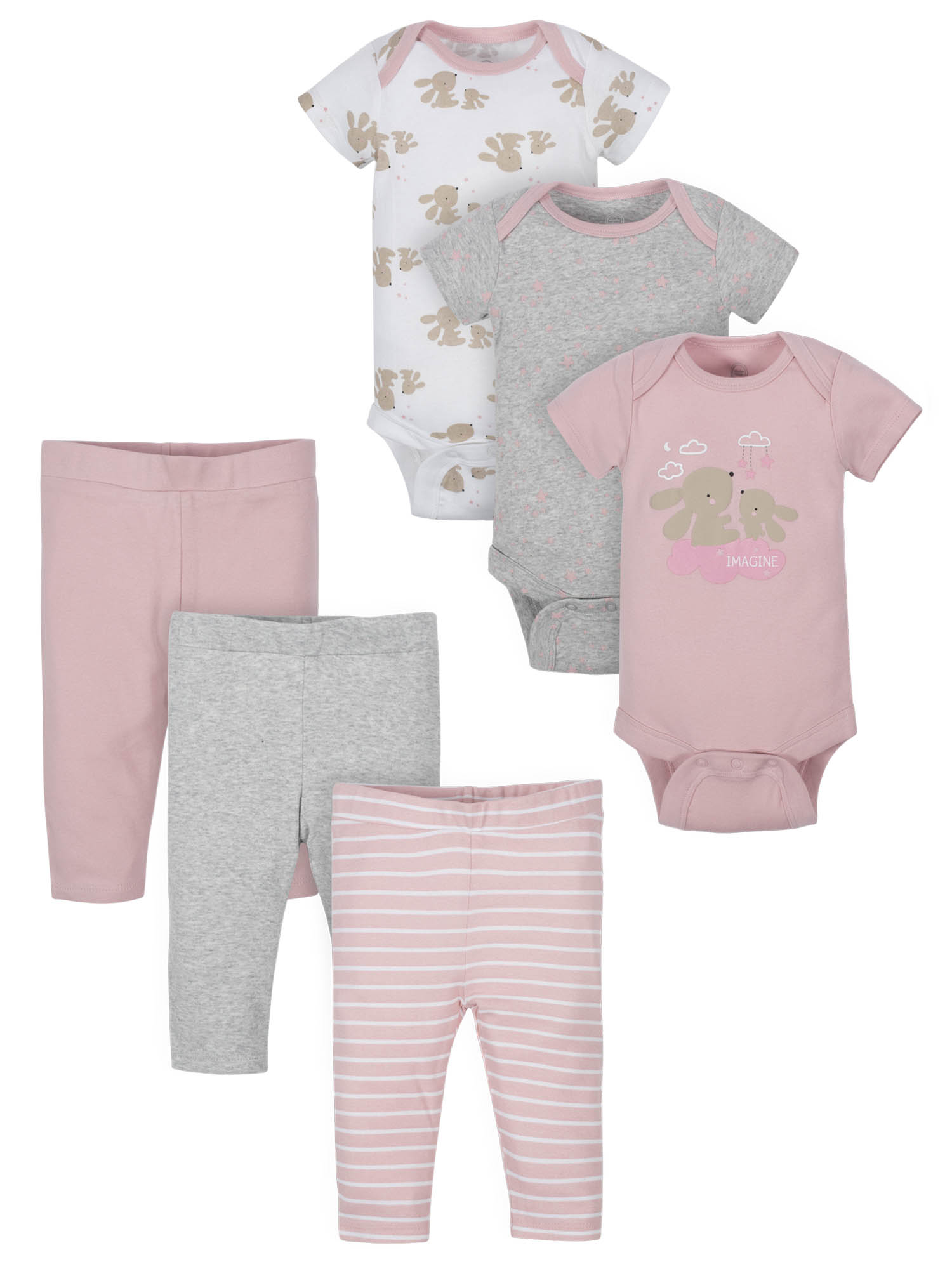 Wonder Nation Baby Unisex Short Sleeve Bodysuit and Pants Gift Set, 6-Piece, Sizes 0M-24M